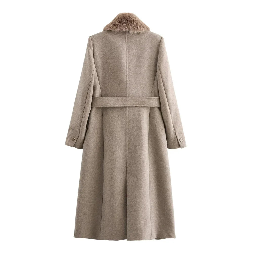 Aurora Belted Fur Collar Coat