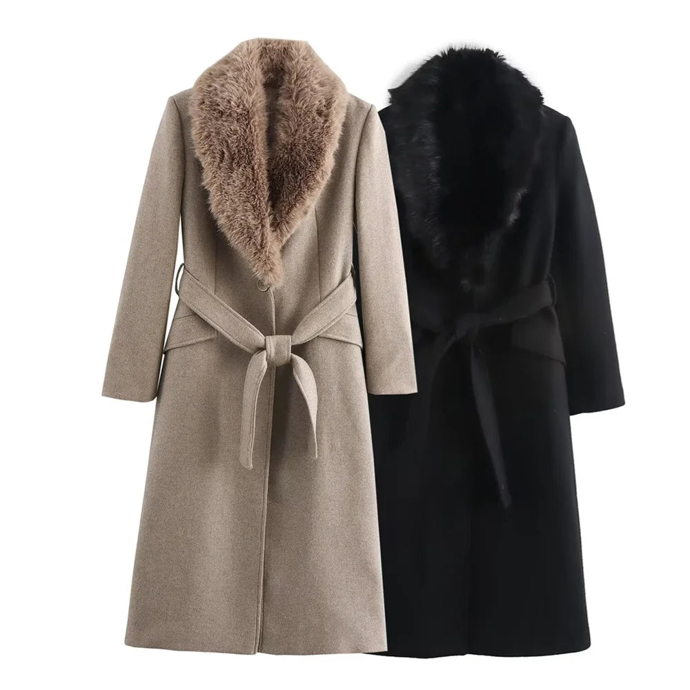Aurora Belted Fur Collar Coat