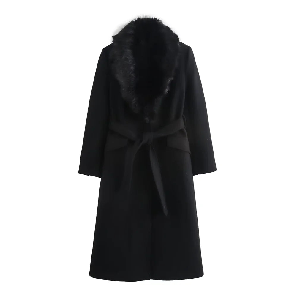 Aurora Belted Fur Collar Coat